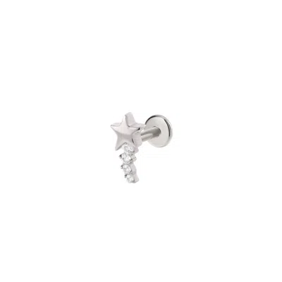 Vanchi Women's Silver Crystal Shooting Star Threadless Flat Back Titanium Cartilage Stud In Platinum