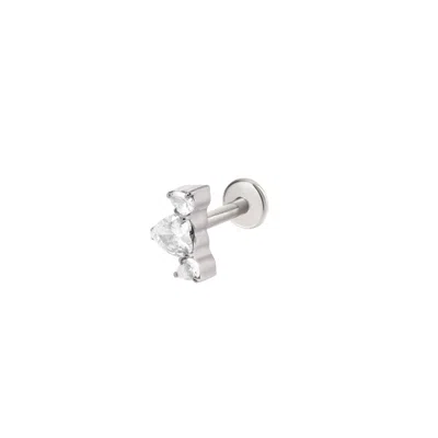 Vanchi Women's Silver Curved Crystal Threadless Flat Back Titanium Cartilage Stud In Platinum
