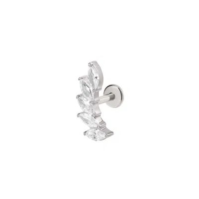 Vanchi Women's Silver Curved Marquise Threadless Flat Back Titanium Cartilage Stud In Platinum