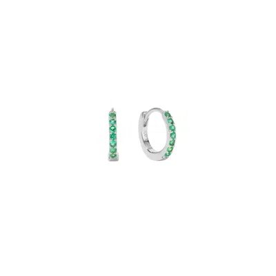 Vanchi Women's Silver / Green Kiki Crystal Huggie Earrings In Silver/green In Metallic