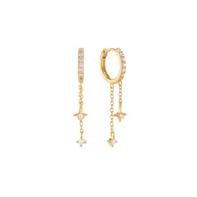 Vanchi Women's Star Double Chain Dangle Huggies In Gold In Pink