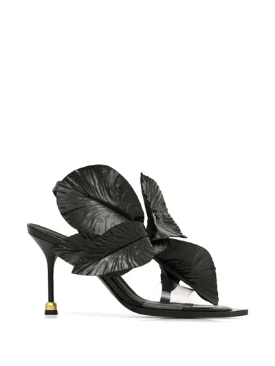 Vanda Novak Daisy Leaf-detail Sandals In Black