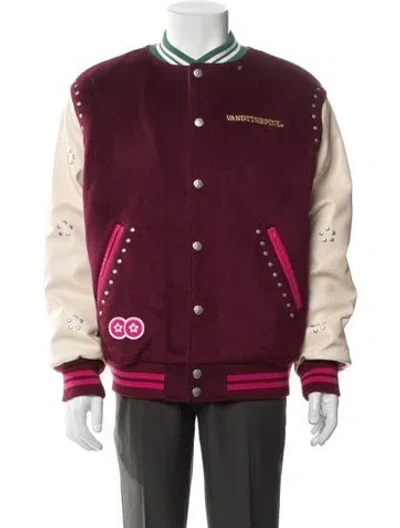 Pre-owned Vandy The Pink Colorblock Pattern Varsity Jacket In Burgundy