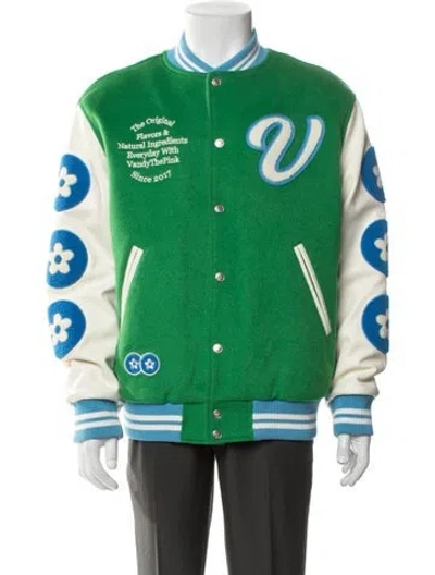 Pre-owned Vandy The Pink Graphic Print Varsity Jacket In Green