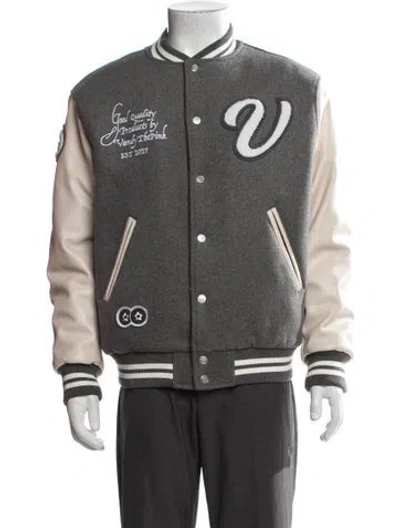 Pre-owned Vandy The Pink Graphic Print Varsity Jacket In Grey