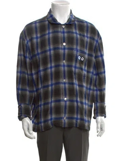 Pre-owned Vandy The Pink Plaid Print Long Sleeve Shirt In Blue