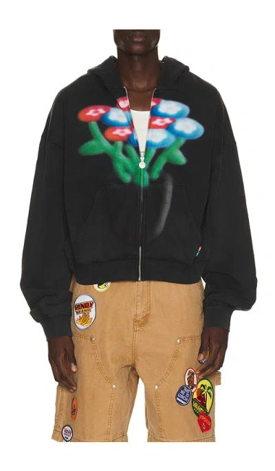 Vandythepink Spray Flower Zip Up Hoodie In Black