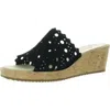 Vaneli Cammie Womens Cut-out Faux Suede Wedge Sandals In Black