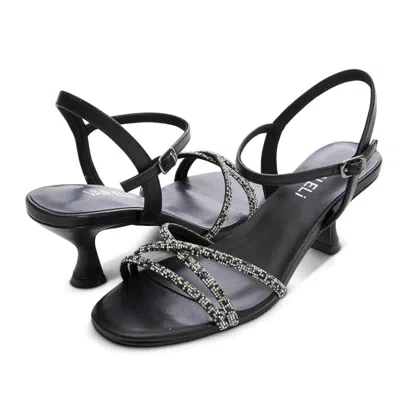 Vaneli Linzy Sandals Women's B Black Leather Kitten Heel Ankle Strap Htat1131