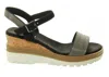 Vaneli Women's Cedra Wedge Sandal In Black Suede W/ Grey Chain In Multi
