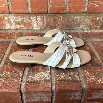 Vaneli Women's Errita Flat Sandal In White Crocodile Print In Multi