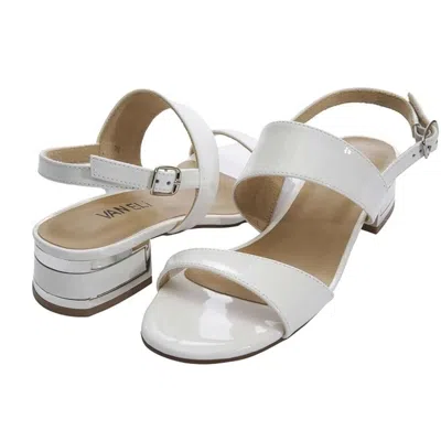 Vaneli Women's  Hilary Sandals White Patent Leather Block Heel Hawk1318