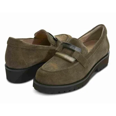 Vaneli Zinta Loafers Womens Khaki Suede Waterproof Lug Sole Slip On Htat1097 In Green