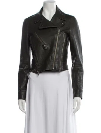 Pre-owned Vanessa Bruno Athé Leather Biker Jacket In Gray