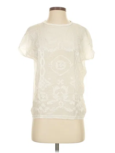 Pre-owned Vanessa Bruno Athé Short Sleeve Top Ivory Mock Neckline Tops In White