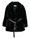 Vanessa Bruno Belted Faux Fur Jacket In Black