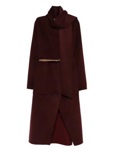 Vanessa Bruno Belted Scarf Double-breasted Coat In Red