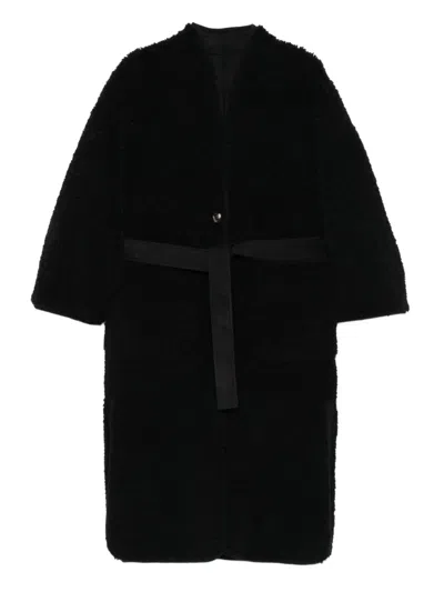 Vanessa Bruno Belted Teddy-effect Single-breasted Coat In Black