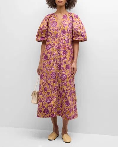 Vanessa Bruno Brooklyn Floral-print Cotton Poplin Midi Dress In Safran