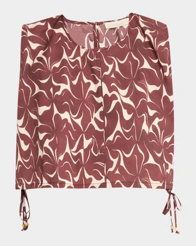 Vanessa Bruno Callas Abstract-print Crop Top In Brun