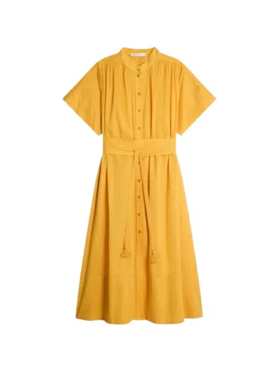 Vanessa Bruno Ciao Belted Tassel-detail Midi Dress In Yellow