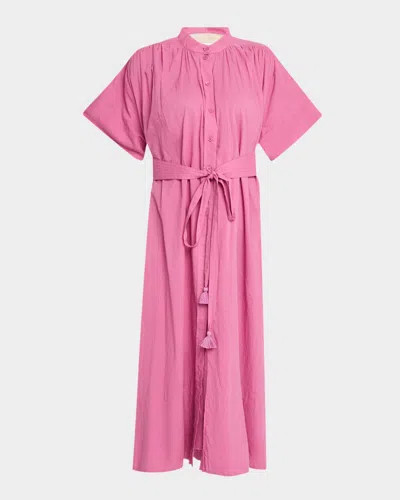 Vanessa Bruno Ciao Ruched Cotton Midi Shirtdress In Pink