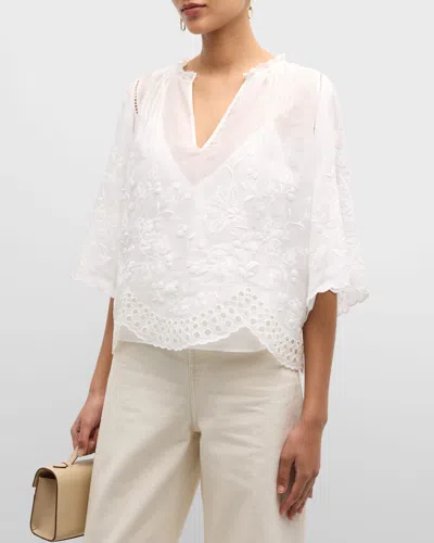 Vanessa Bruno Cizia Floral-embroidered Eyelet Shirt In White