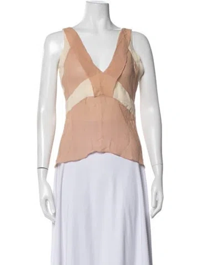 Pre-owned Vanessa Bruno Colorblock Pattern V-neck Top In Neutrals