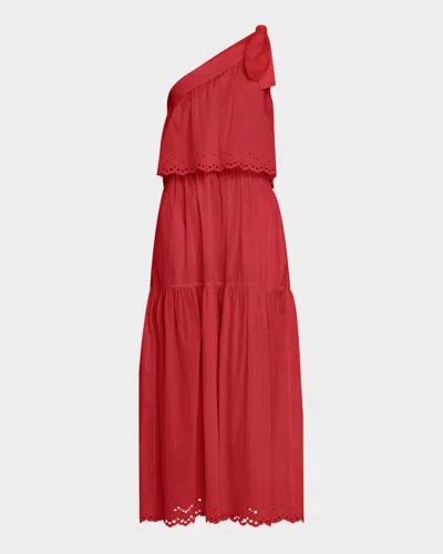 Vanessa Bruno Cora Tiered One-shoulder Midi Dress In Red