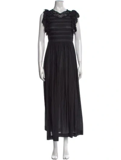 Pre-owned Vanessa Bruno Crew Neck Long Dress In Black