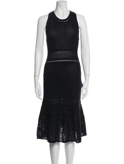 Pre-owned Vanessa Bruno Crew Neck Midi Length Dress In Black