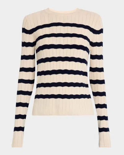 Vanessa Bruno Crewneck Chevron Striped Sweater In Ecrumarine