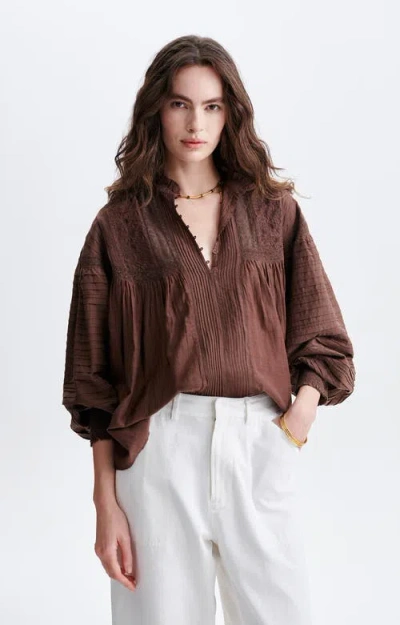 Vanessa Bruno Dahlia High Neck Lace Blouse In Brown