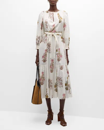 Vanessa Bruno Darabelle Floral-print Cotton Midi Dress In White