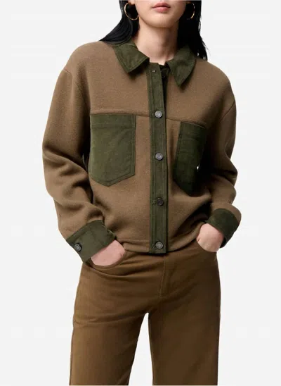 Vanessa Bruno Denver Straight Wool-blend Coat With Classic Collar In Kaki In Multi