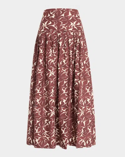 Vanessa Bruno Elysee Pleated Abstract-print Maxi Skirt In Brun