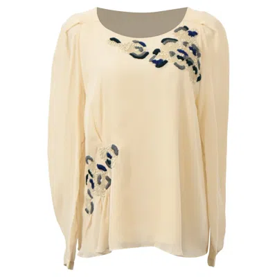 Pre-owned Vanessa Bruno Embroidered Long Sleeve Blouse In Cream Silk In White