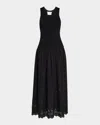 Vanessa Bruno Ennaya Sleeveless Eyelet Mixed Media Midi Dress In Noir