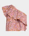 Vanessa Bruno Eolia Cropped One-shoulder Ruffle Blouse In Multicofidji