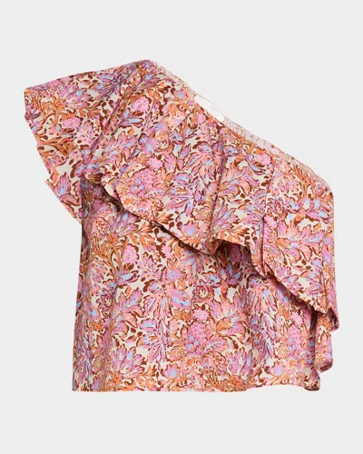Vanessa Bruno Eolia Cropped One-shoulder Ruffle Blouse In Multi