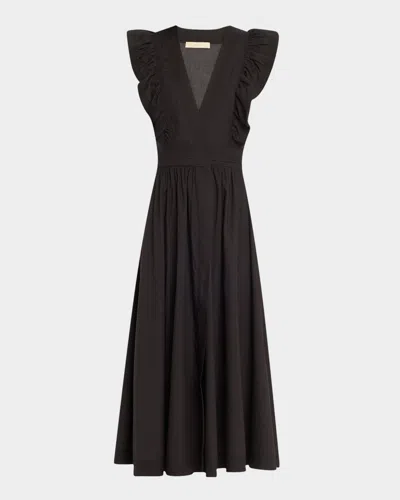 Vanessa Bruno Ermione Sleeveless Ruffle Midi Wrap Dress In Black