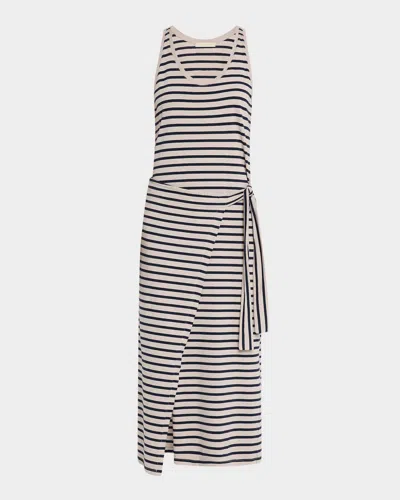 Vanessa Bruno Etretat Striped Organic Cotton Midi Dress In Argile