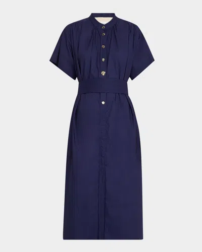 Vanessa Bruno Ezola Ruched Tie-waist Midi Shirtdress In Encre