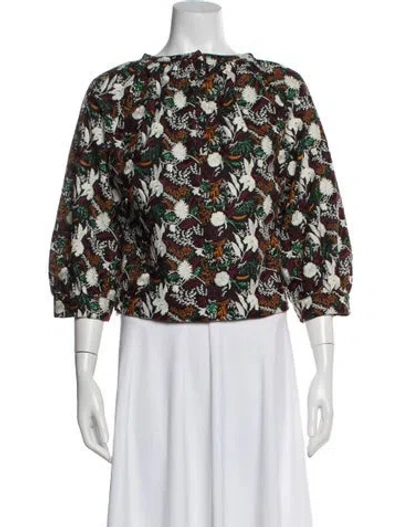 Pre-owned Vanessa Bruno Floral Print Crew Neck Blouse In Green