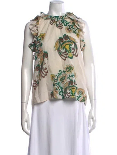 Pre-owned Vanessa Bruno Floral Print Crew Neck Blouse In Neutral
