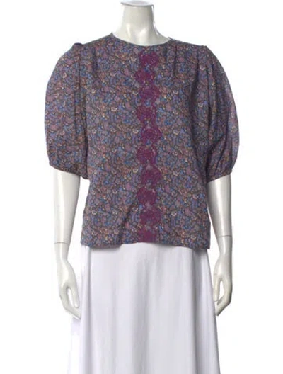 Pre-owned Vanessa Bruno Floral Print Crew Neck Blouse In Neutral