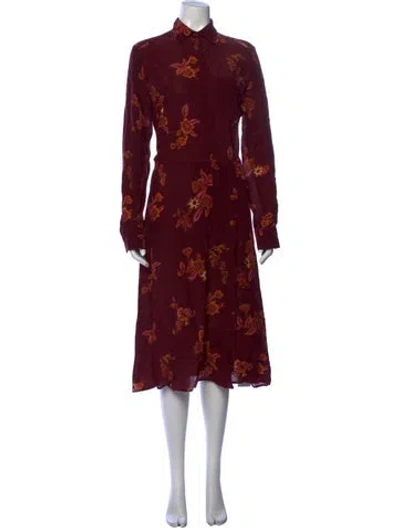 Pre-owned Vanessa Bruno Floral Print Long Dress In Burgundy