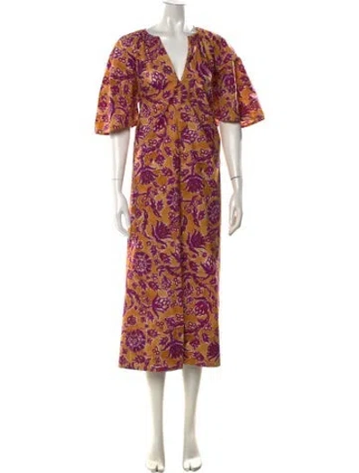 Pre-owned Vanessa Bruno Floral Print Long Dress In Orange