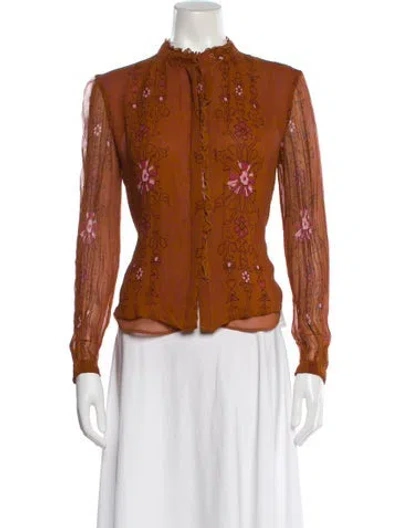 Pre-owned Vanessa Bruno Floral Print Long Sleeve Blouse In Orange