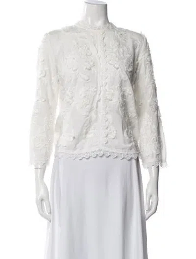 Pre-owned Vanessa Bruno Floral Print Long Sleeve Blouse In White